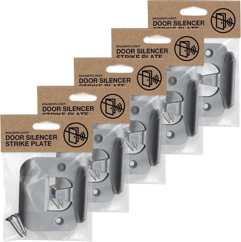 BrainExploder Door Silencer Strike Plate - Flexible, Noise Eliminating Fix for Loud Latches | Fits with No Modifications, Stops Slamming | -20 dB | 4X Quieter | Gray/Five Pack - Image 1